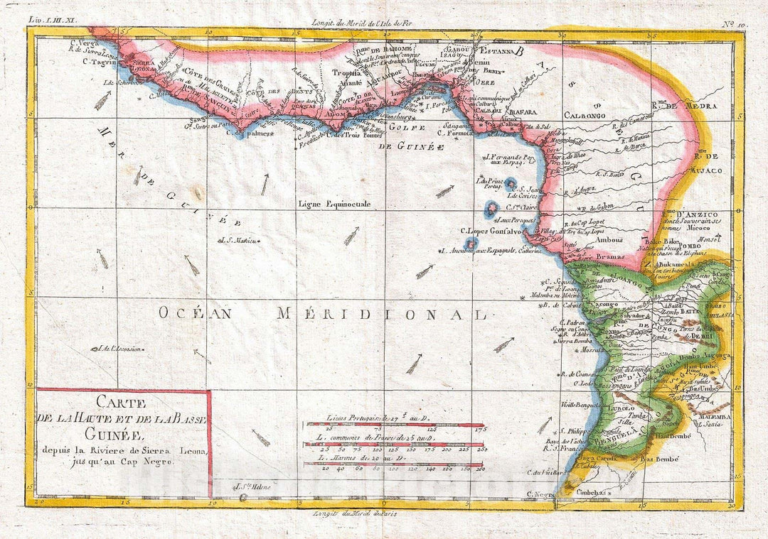 Historic Map : Raynal and Bonne Map of Guinea, 1780, Vintage Wall Art