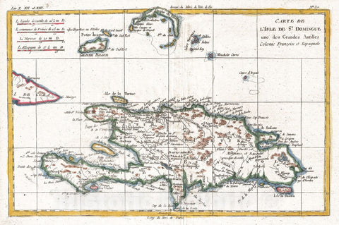 Historic Map : Raynal and Bonne Map of Hispaniola, West Indies, 1780, Vintage Wall Art