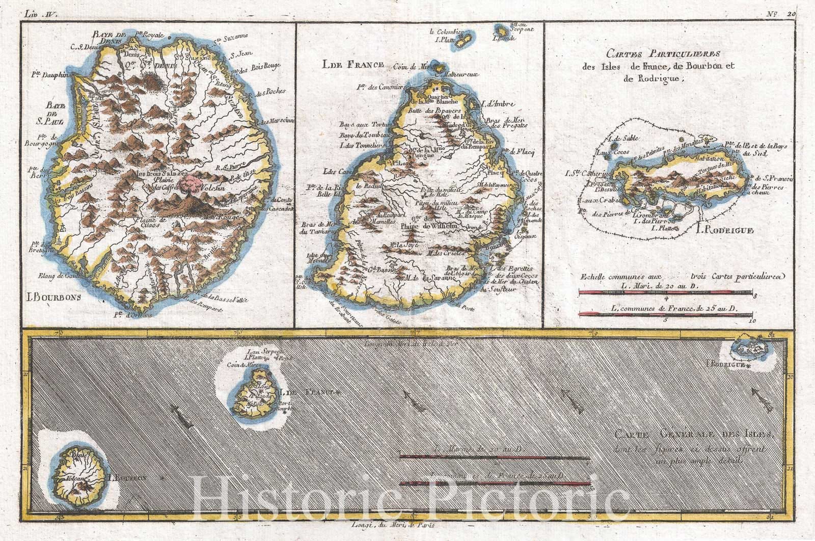 Historic Map : Raynal and Bonne Map of Mascarene Islands, Reunion, Mauritius, Bourbon, 1780, Vintage Wall Art