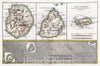Historic Map : Raynal and Bonne Map of Mascarene Islands, Reunion, Mauritius, Bourbon, 1780, Vintage Wall Art