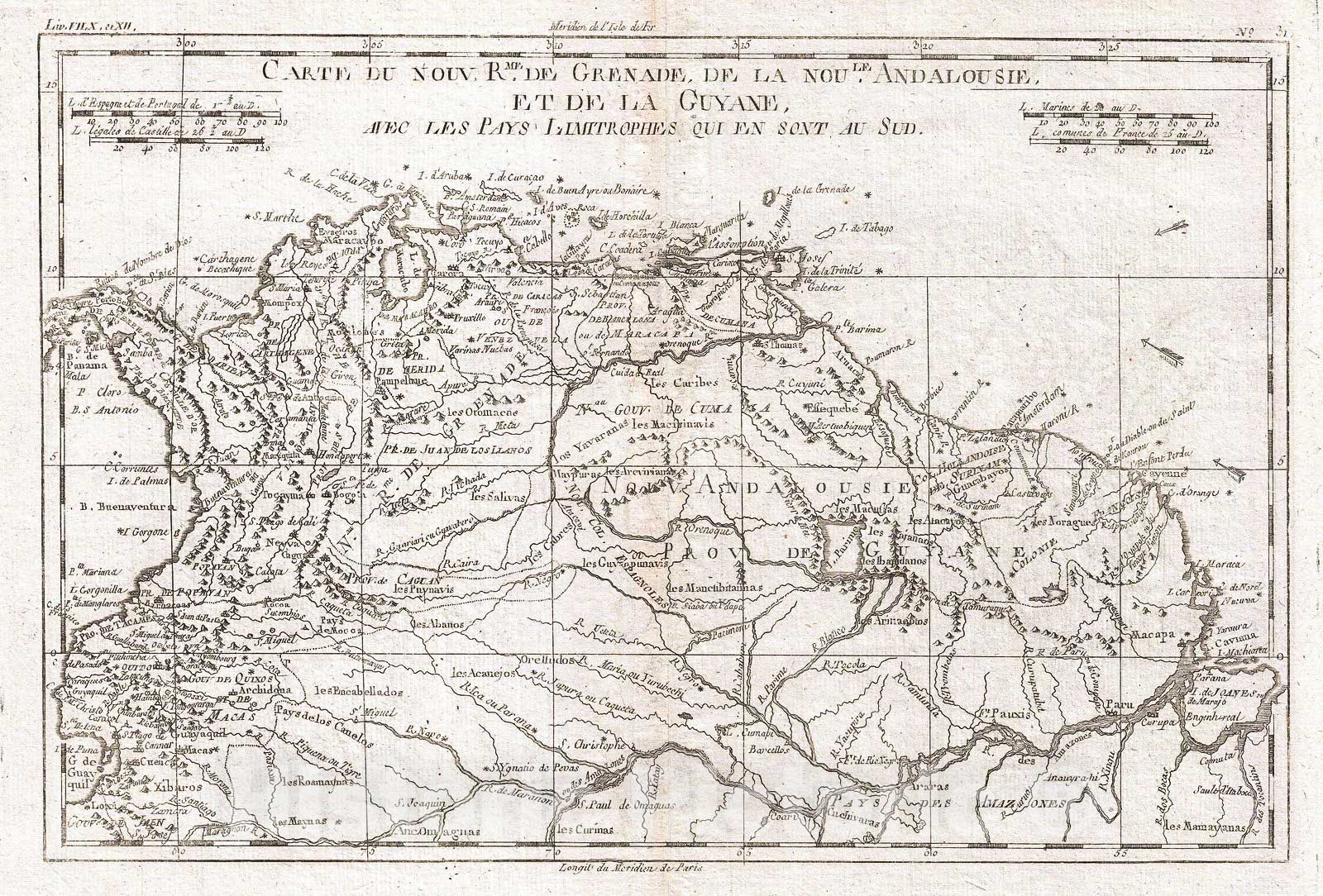 Historic Map : Raynal and Bonne Map of Northern South America, 1780, V ...