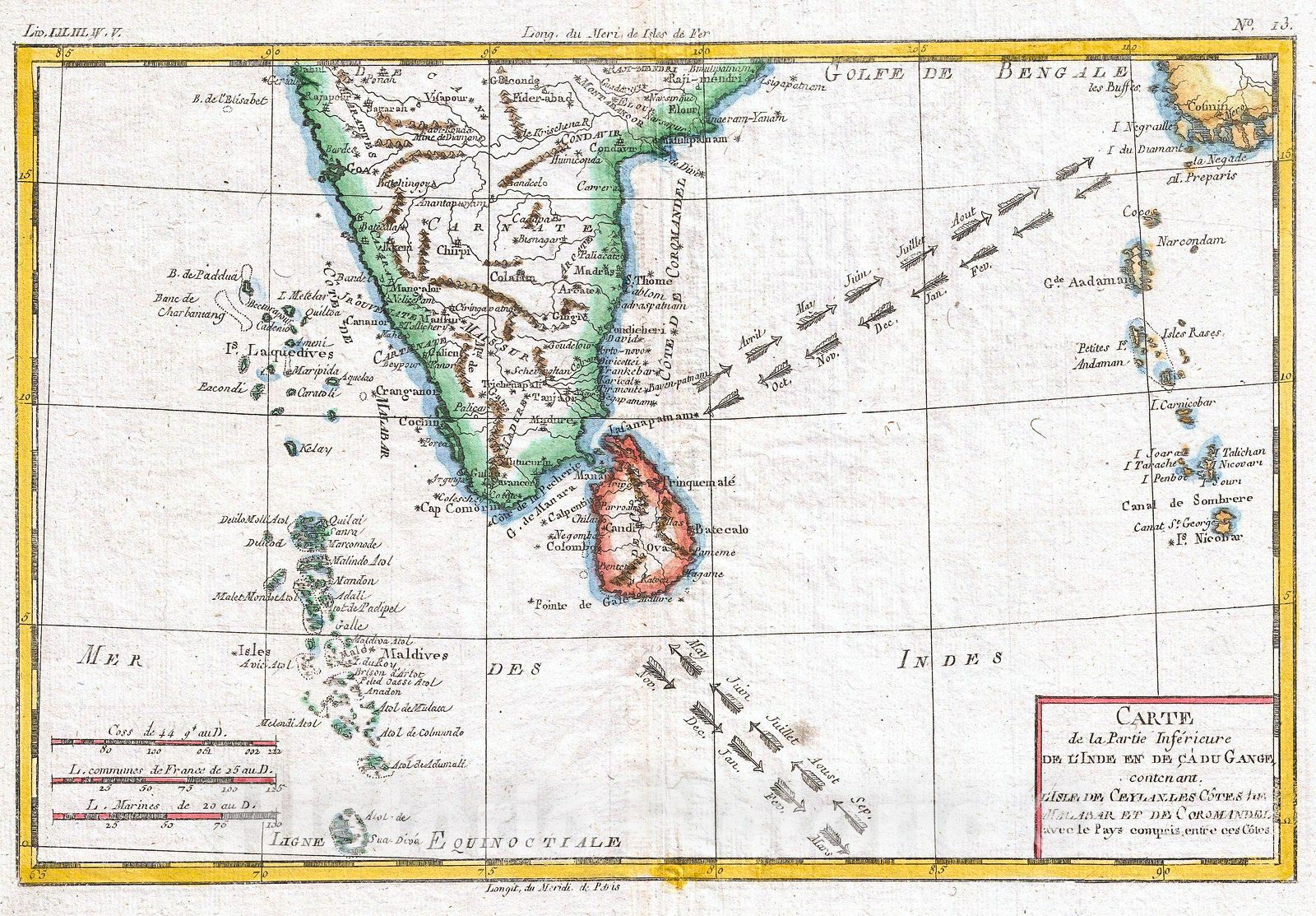 Historic Map : Raynal and Bonne Map of Southern India, 1780, Vintage Wall Art