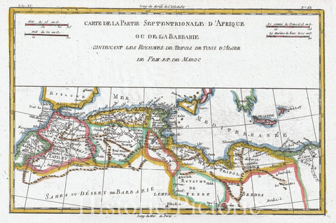 Historic Map : Raynal and Bonne Map of The Barbary Coast of Northern Africa, 1780, Vintage Wall Art