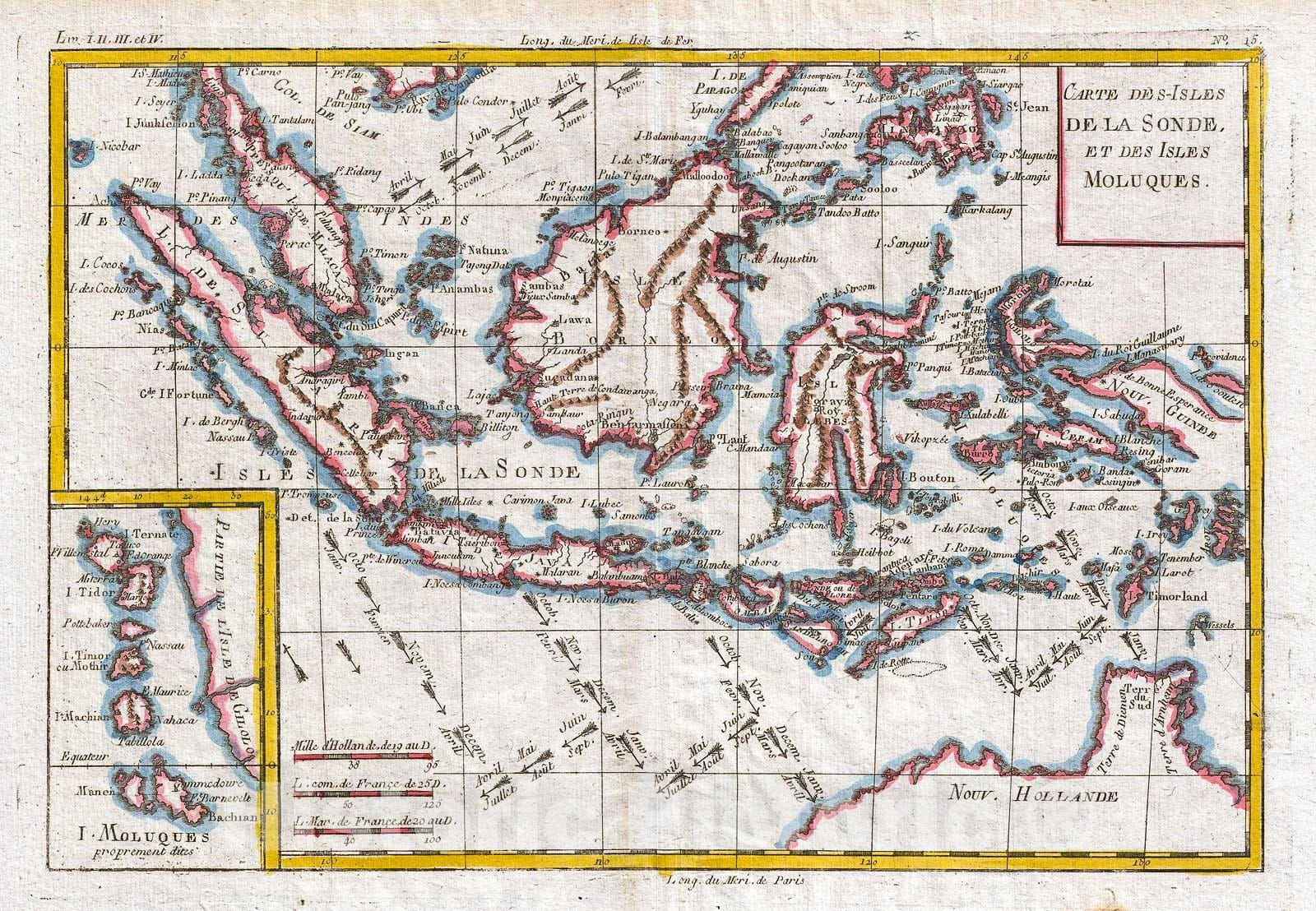Historic Map : Raynal and Bonne Map of The East Indies (Singapore, Java, Sumatra, Borneo), 1780, Vintage Wall Art