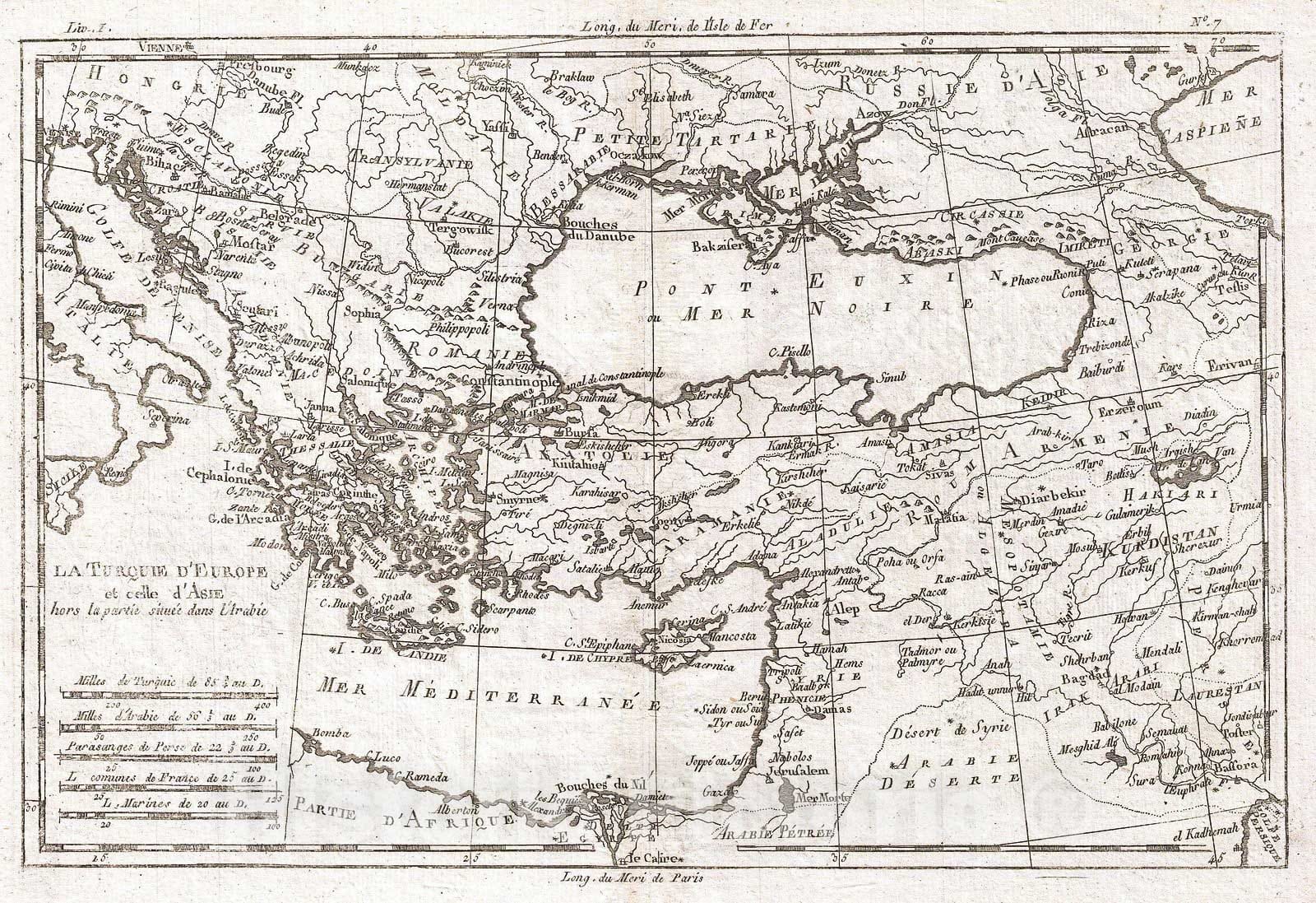 Historic Map : Raynal and Bonne Map of Turkey in Europe and Asia, 1780, Vintage Wall Art