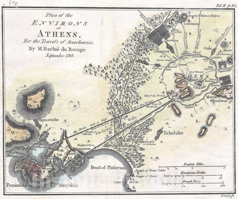 Historic Map : Bocage Map of The City of Athens in Ancient Greece, 1784, Vintage Wall Art