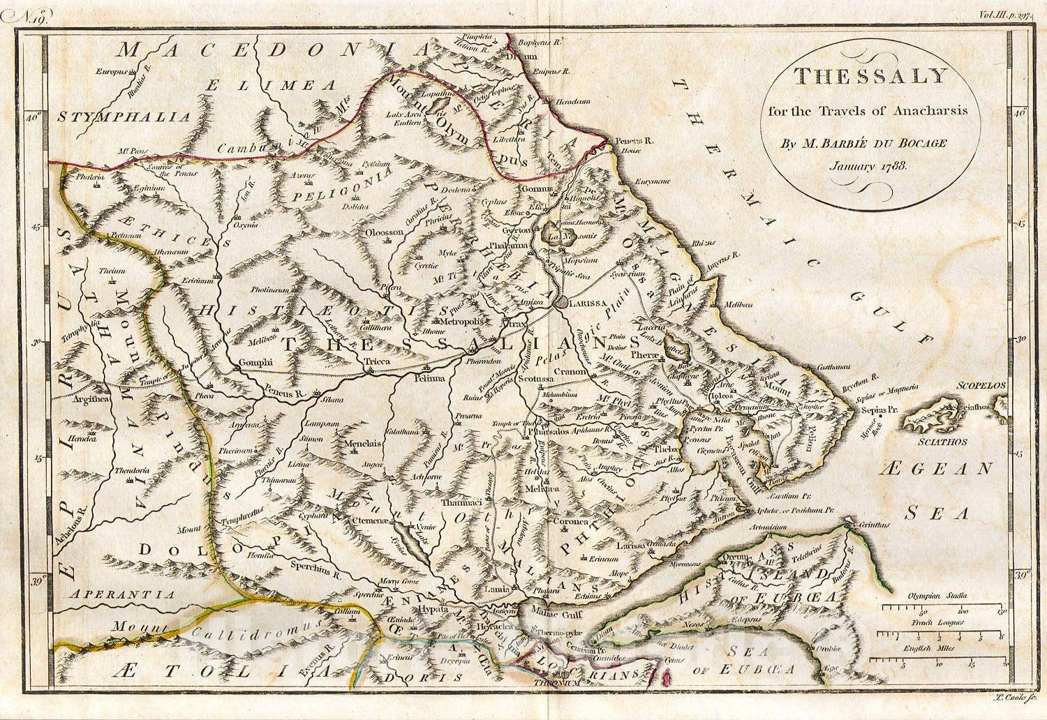 Historic Map : Bocage Map of Thessaly in Ancient Greece (The Home of Achilles), 1788, Vintage Wall Art