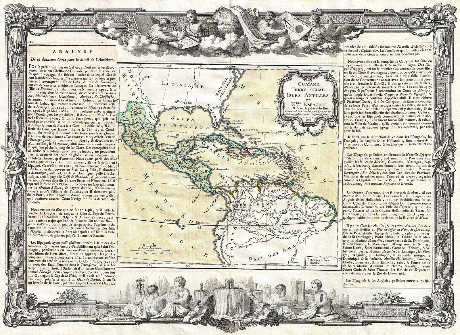 Historic Map : Brion de la Tour Map of Mexico, Central America and The West Indies (Antilles), 1788, Vintage Wall Art
