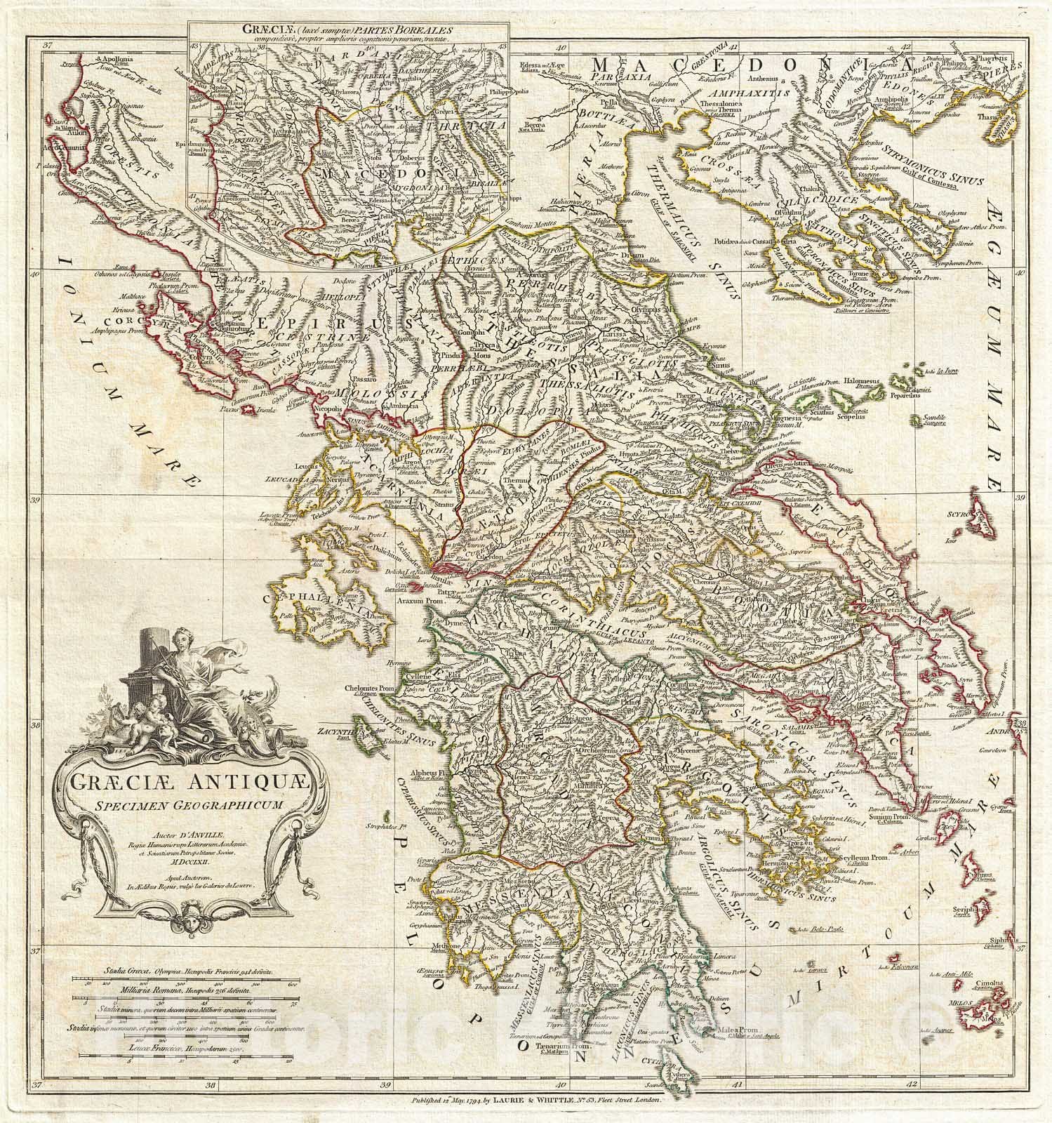 Historic Map : Anville Map of Ancient Greece , 1794, Vintage Wall Art