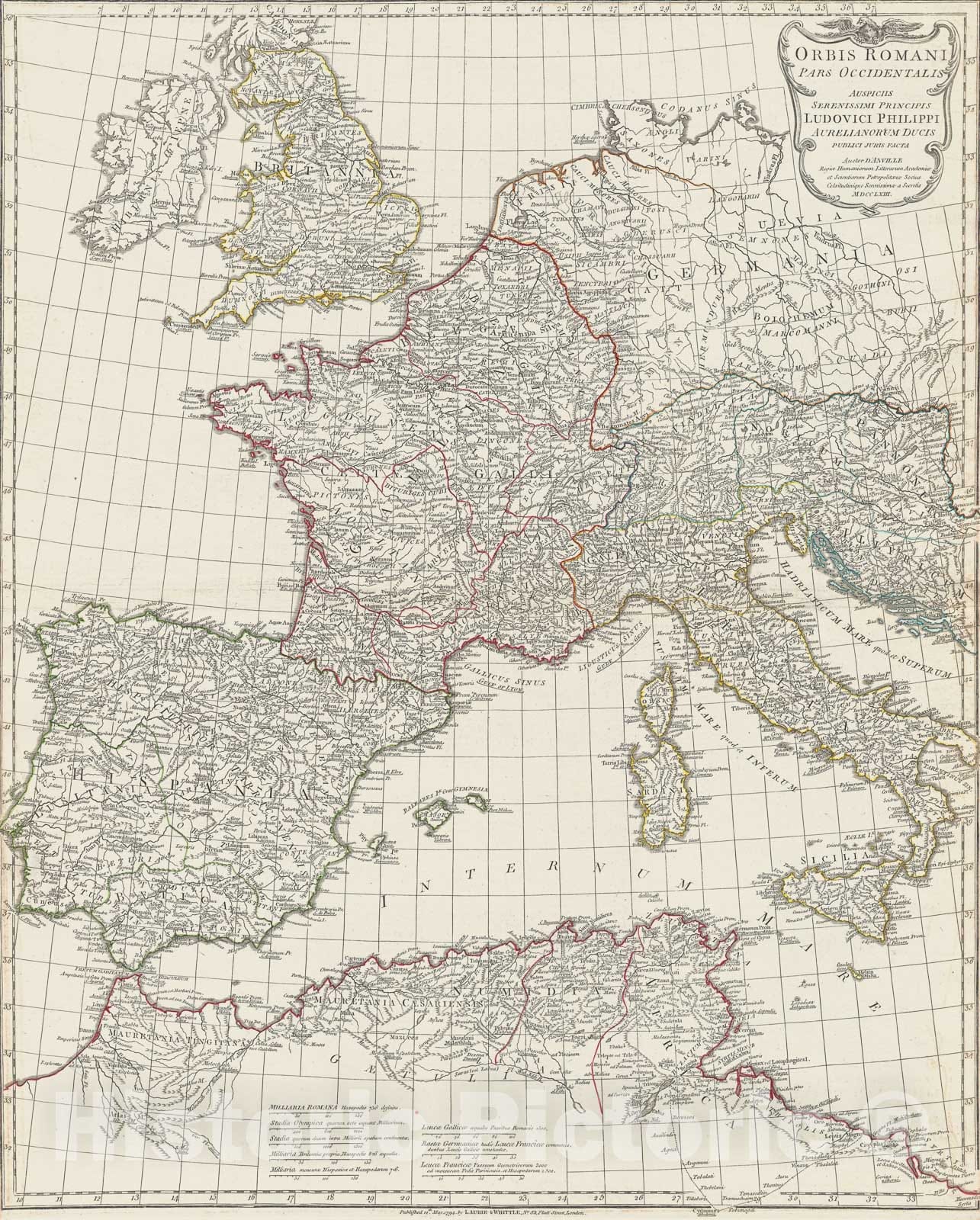 Historic Map : Anville Map of The Western Roman Empire (Includes Italy), 1794, Vintage Wall Art