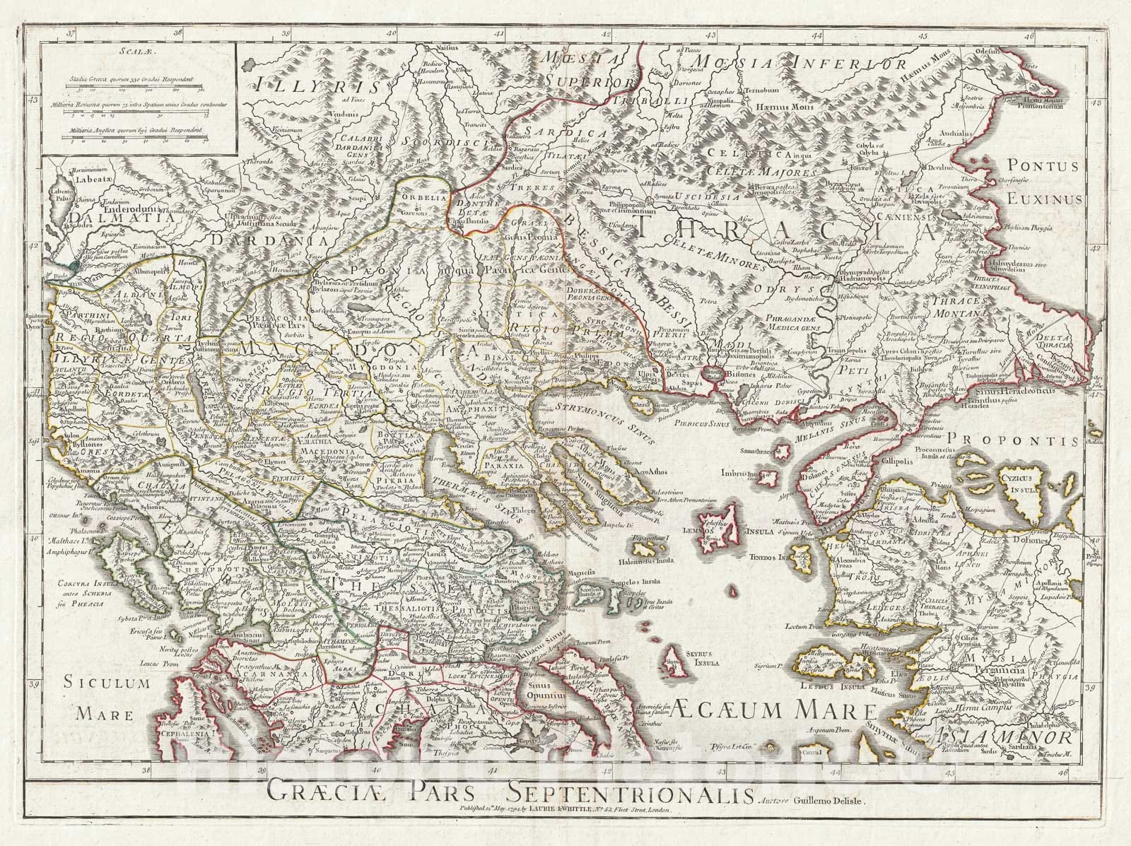 Historic Map : Delisle Map of Northern Ancient Greece, Balkans, Macedonia, 1794, Vintage Wall Art
