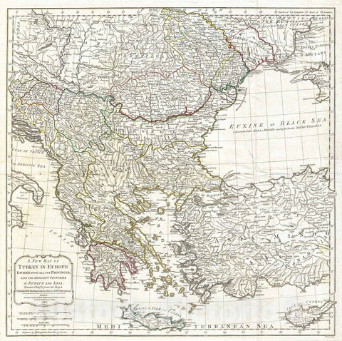 Historic Map : Laurie and Whittle Map of Greece, Turkey andamp, The Balkans , 1794, Vintage Wall Art