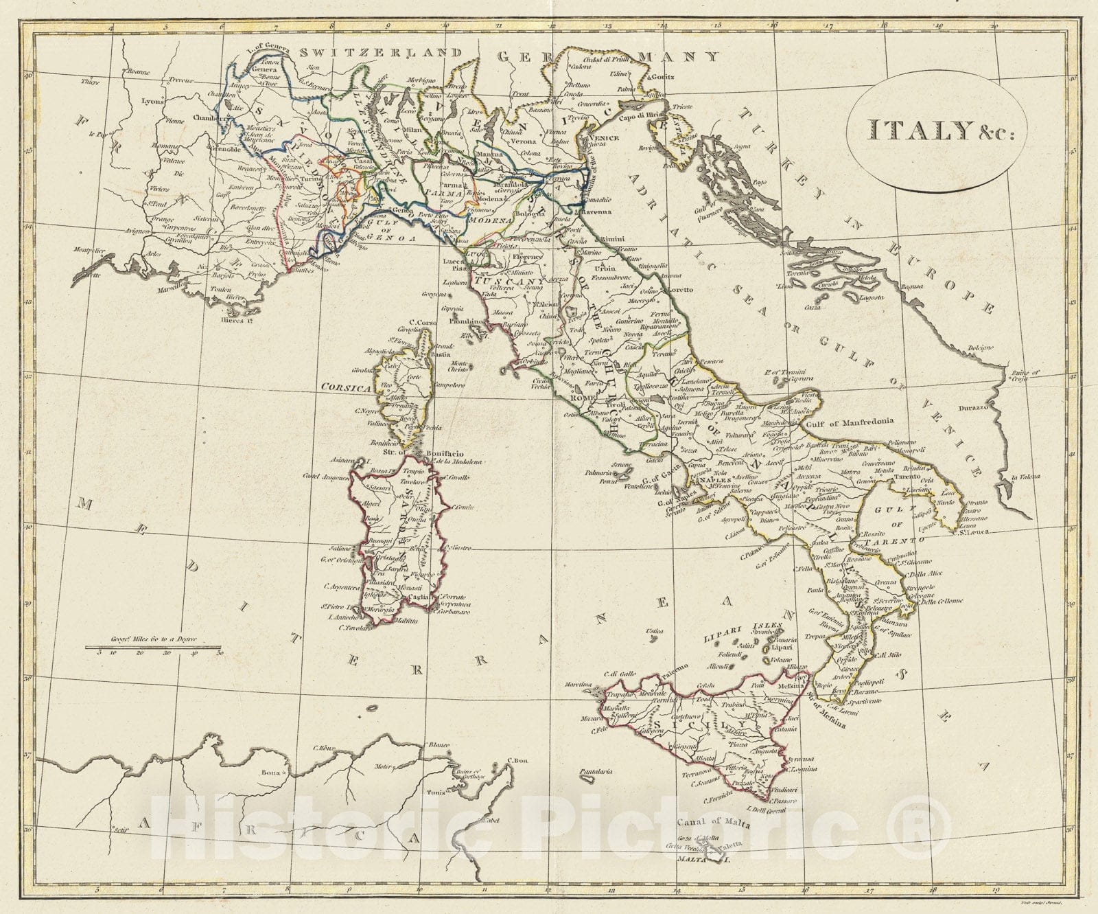 Historic Map : Clement Cruttwell Map of Italy , 1799, Vintage Wall Art