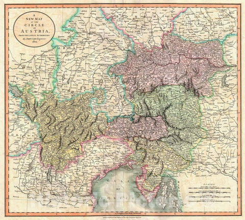Historic Map : Cary Map of Austria , 1801, Vintage Wall Art