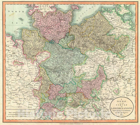 Historic Map : Cary Map of Lower Saxony (Holstein, Lubeck, Lunenburgzell, Bremen, Berlin) , 1801, Vintage Wall Art