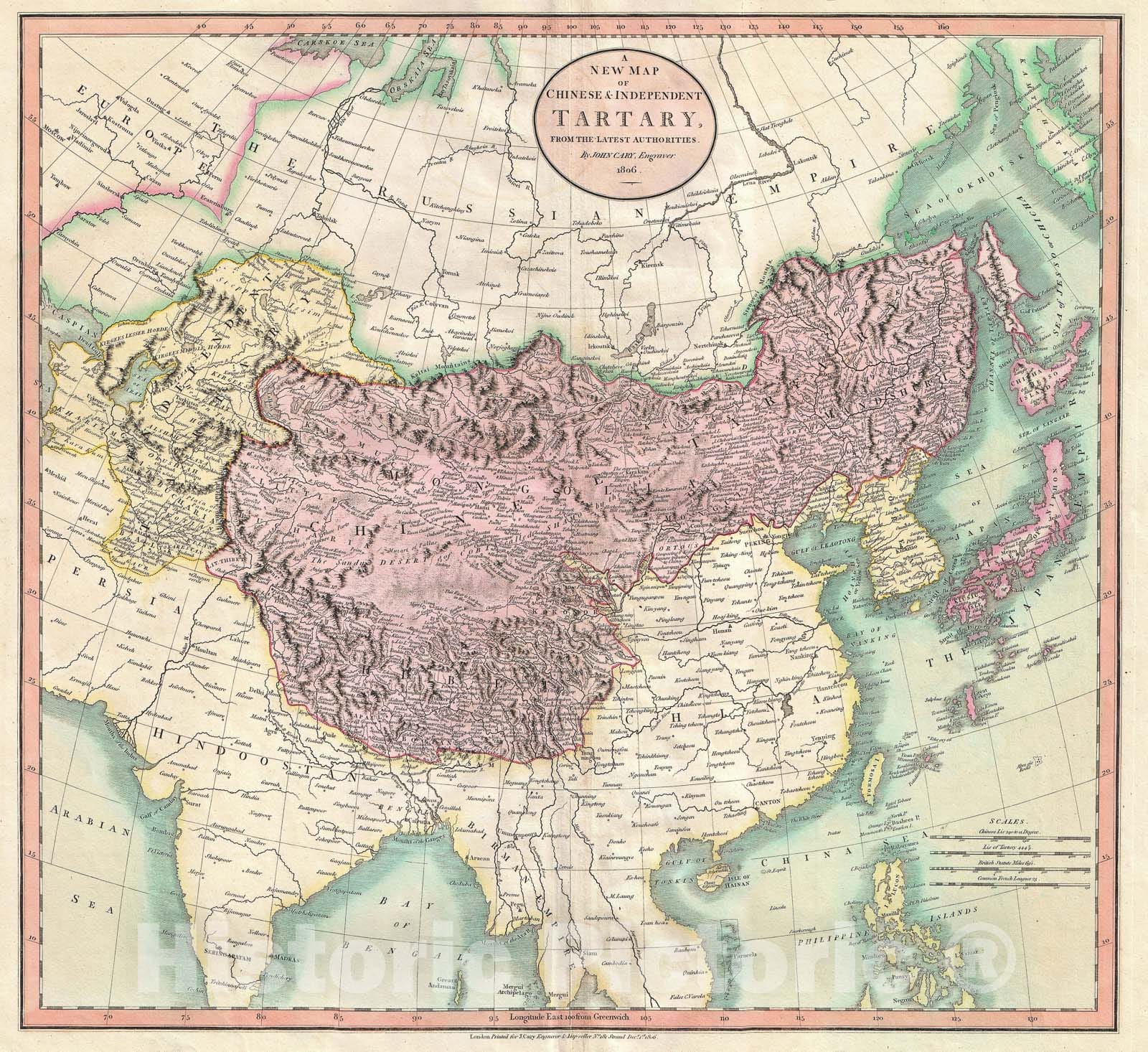 Historic Map : Cary Map of Tartary or Central Asia , 1806, Vintage Wall Art