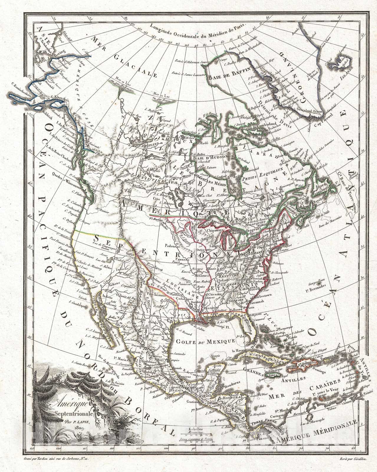 Historic Map : Tardieu Map of North America, 1809, Vintage Wall Art
