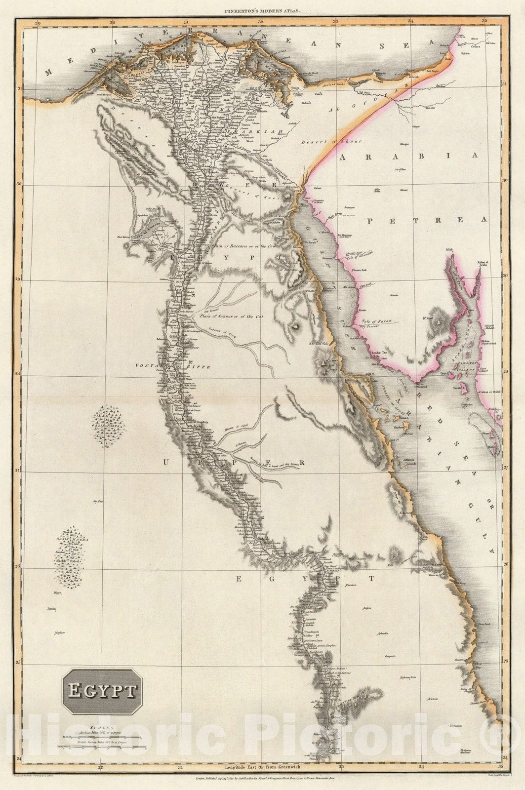 Historic Map : Pinkerton Map of Egypt, 1818, Vintage Wall Art