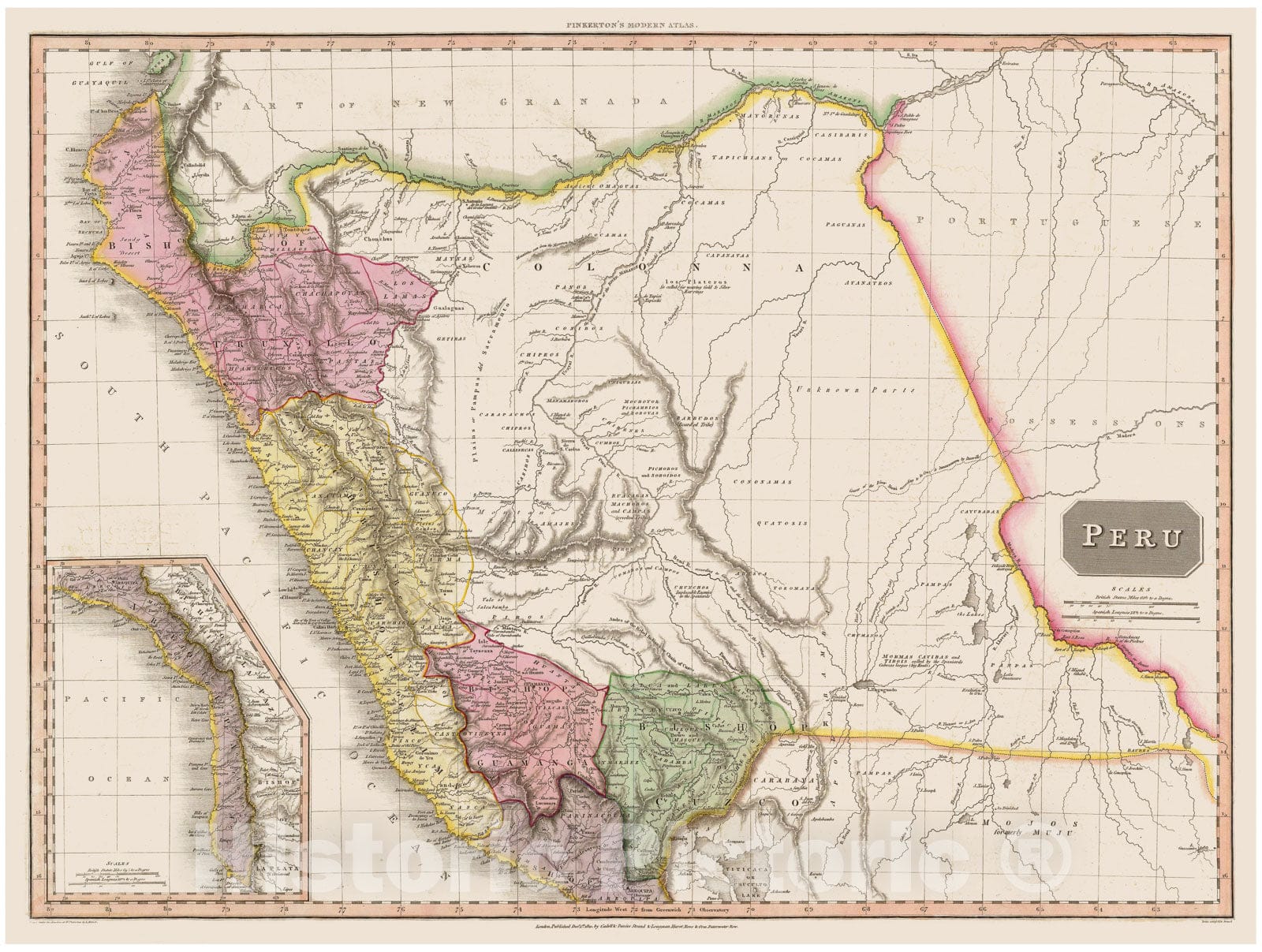 Historic Map : Pinkerton Map of Peru, 1818, Vintage Wall Art