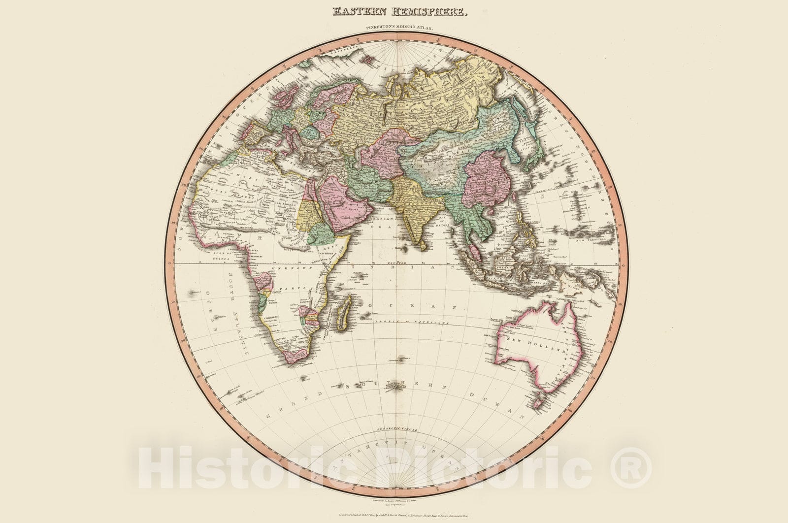 Historic Map : Pinkerton Map of The Eastern Hemisphere (Asia, Africa, Europe, Australia), 1818, Vintage Wall Art