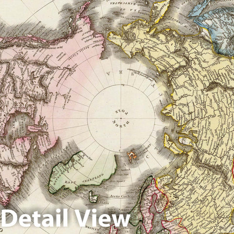 Historic Map : Pinkerton Map of The Northern Hemisphere (North Pole, Arctic), 1818, Vintage Wall Art