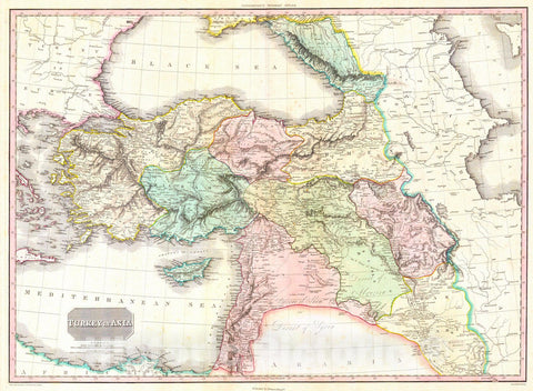 Historic Map : Pinkerton Map of Turkey in Asia, Iraq, Syria, and Palestine, 1818, Vintage Wall Art