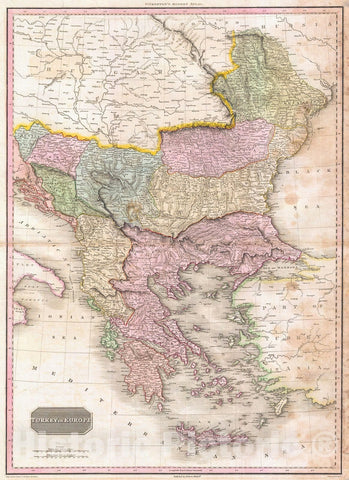 Historic Map : Pinkerton Map of Turkey in Europe, Greece andamp, The Balkans, 1818, Vintage Wall Art