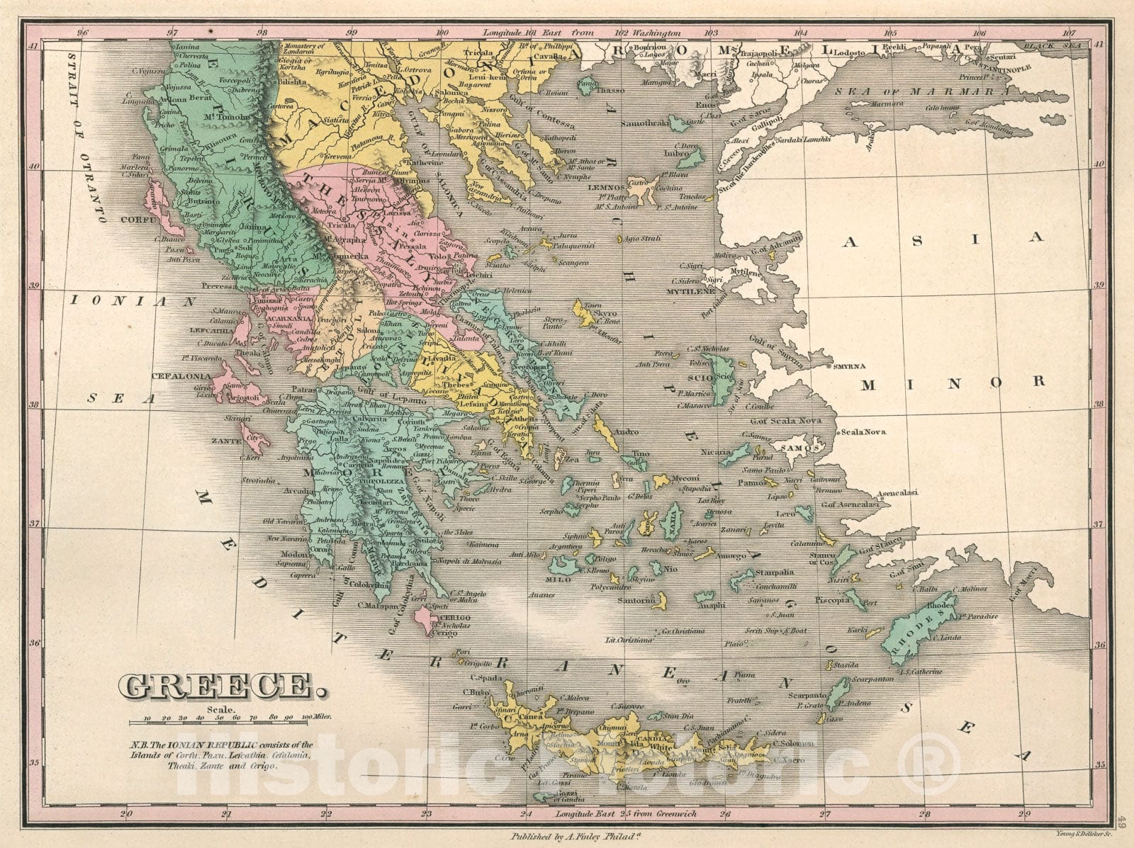 Historic Map : Finely Map of Greece, 1827, Vintage Wall Art
