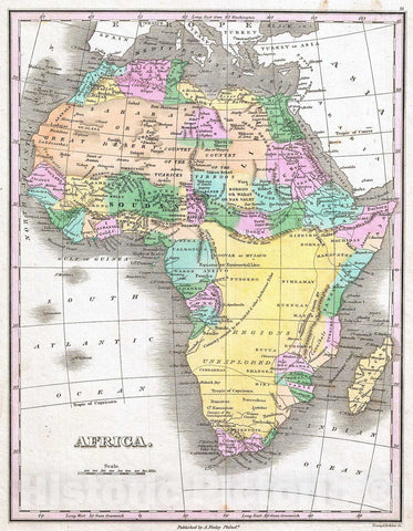Historic Map : Finley Map of Africa, 1827, Vintage Wall Art