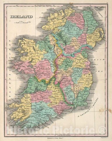 Historic Map : Finley Map of Ireland, 1827, Vintage Wall Art