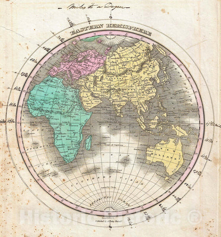 Historic Map : Finley Map of The Eastern Hemisphere (Asia, Australia, Europe, Africa) , 1827, Vintage Wall Art