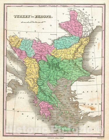 Historic Map : Finley Map of Turkey in Europe, Greece and The Balkans, 1827, Vintage Wall Art