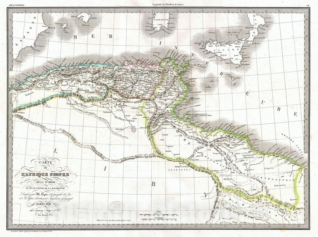 Historic Map : Lapie Historical Map of Empire of Carthage (Modern Tunisia), 1829, Vintage Wall Art