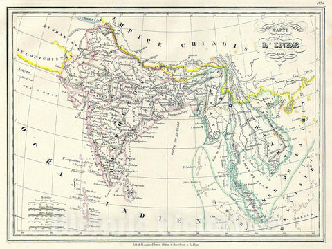Historic Map : MalteBrun Map of India, Burma and Southeast Asia (Siam, Vietnam), 1837, Vintage Wall Art