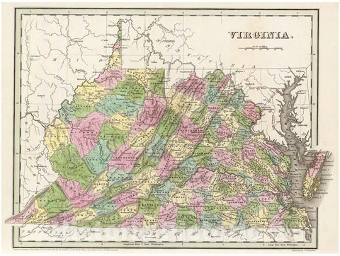 Historic Map : BraArtd Map of Virginia, 1838, Vintage Wall Art