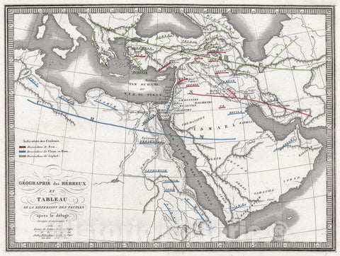 Historic Map : Monin Map of The Hebrew Peoples Dispersal After The Flood, 1839, Vintage Wall Art