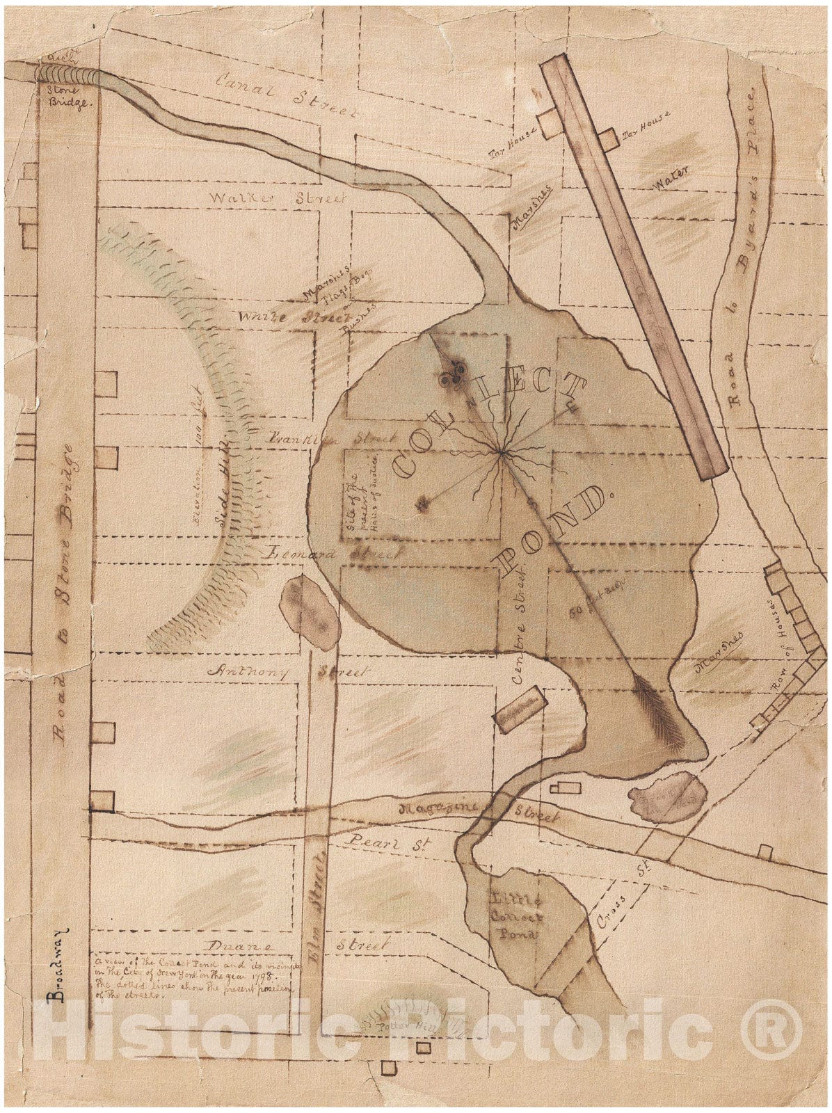 Historic Map : ric Vintage1840 Manuscript Map of The Collect Pond and Five Points, New York City, Pict, Vintage Wall Art