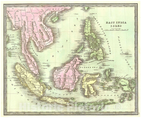 Historic Map : Greenleaf Map of The East Indies, Borneo, Java, Sumatra, Thailand, Vietnam, 1842, Vintage Wall Art