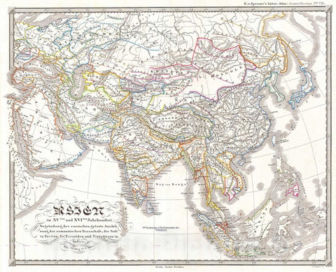 Historic Map : Spruneri Map of Asia in The 15th and 16th Centuries (Ming China) , 1844, Vintage Wall Art