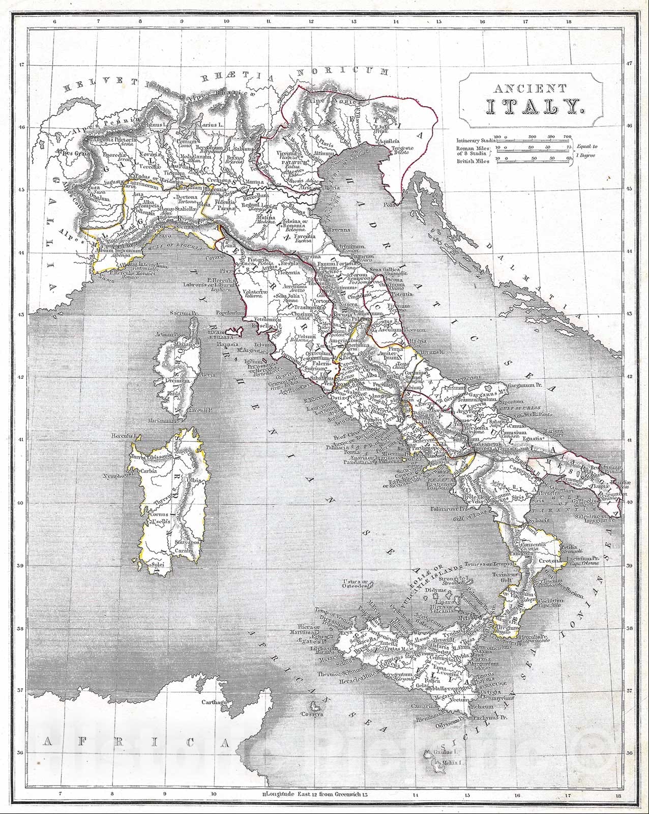 Historic Map : Chambers Map of Ancient Italy, 1845, Vintage Wall Art