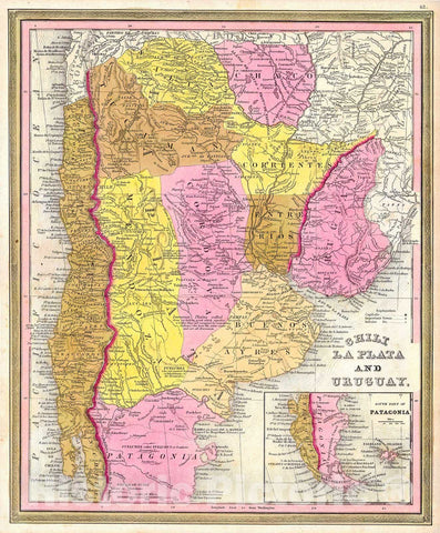 Historic Map : Burroughs, Mitchell Map of Argentina, Uruguay, Chili in South America, 1846, Vintage Wall Art