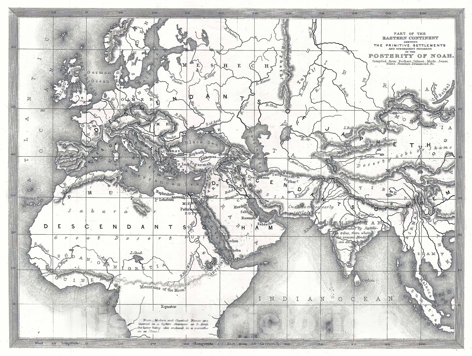 Historic Map : s Map of The World of The Biblical Noah, 1850, Vintage Wall Art