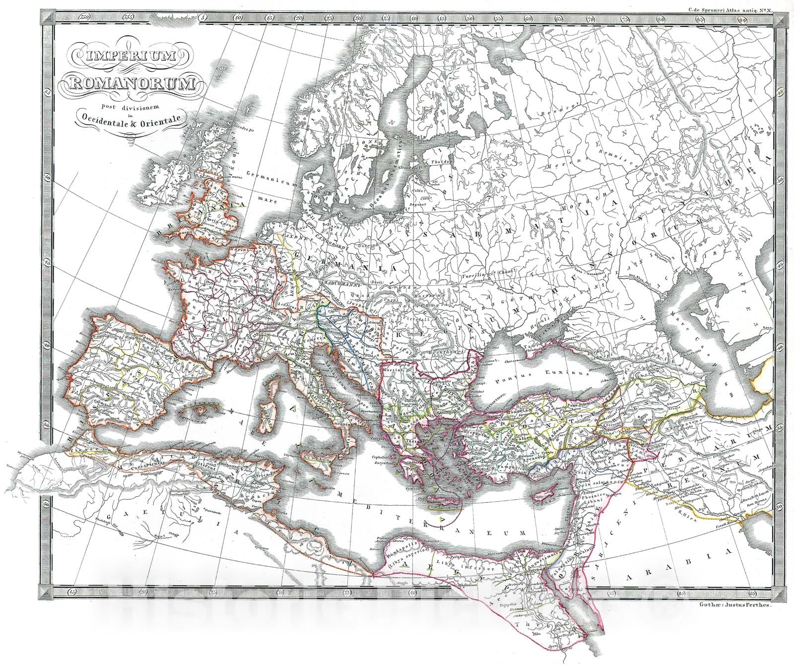 Historic Map : Map of The Roman Empire as Divided into East and West (Ancient Rome), 1850, Vintage Wall Art