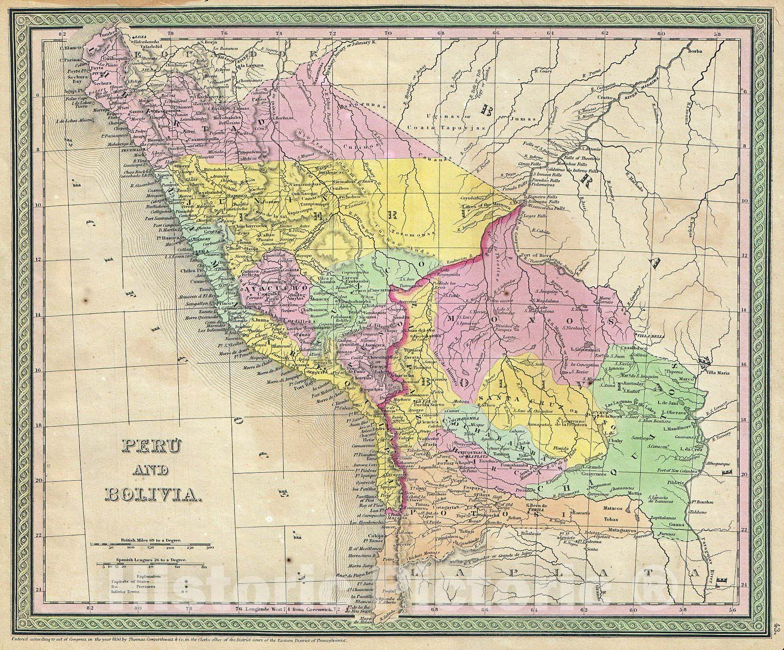 Historic Map : Mitchell Map of Peru and Bolivia , 1850, Vintage Wall Art
