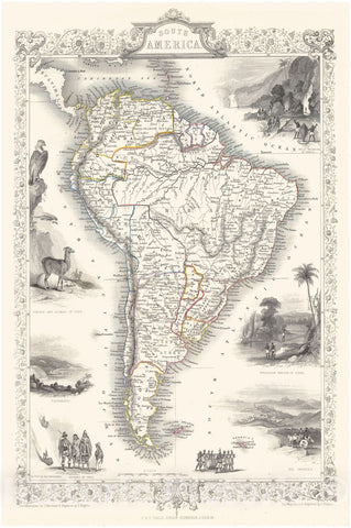 Historic Map : Tallis Map of South America, 1850, Vintage Wall Art