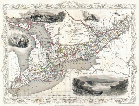 Historic Map : Tallis Map of West Canada or Ontario (Includes Great Lakes), 1850, Vintage Wall Art