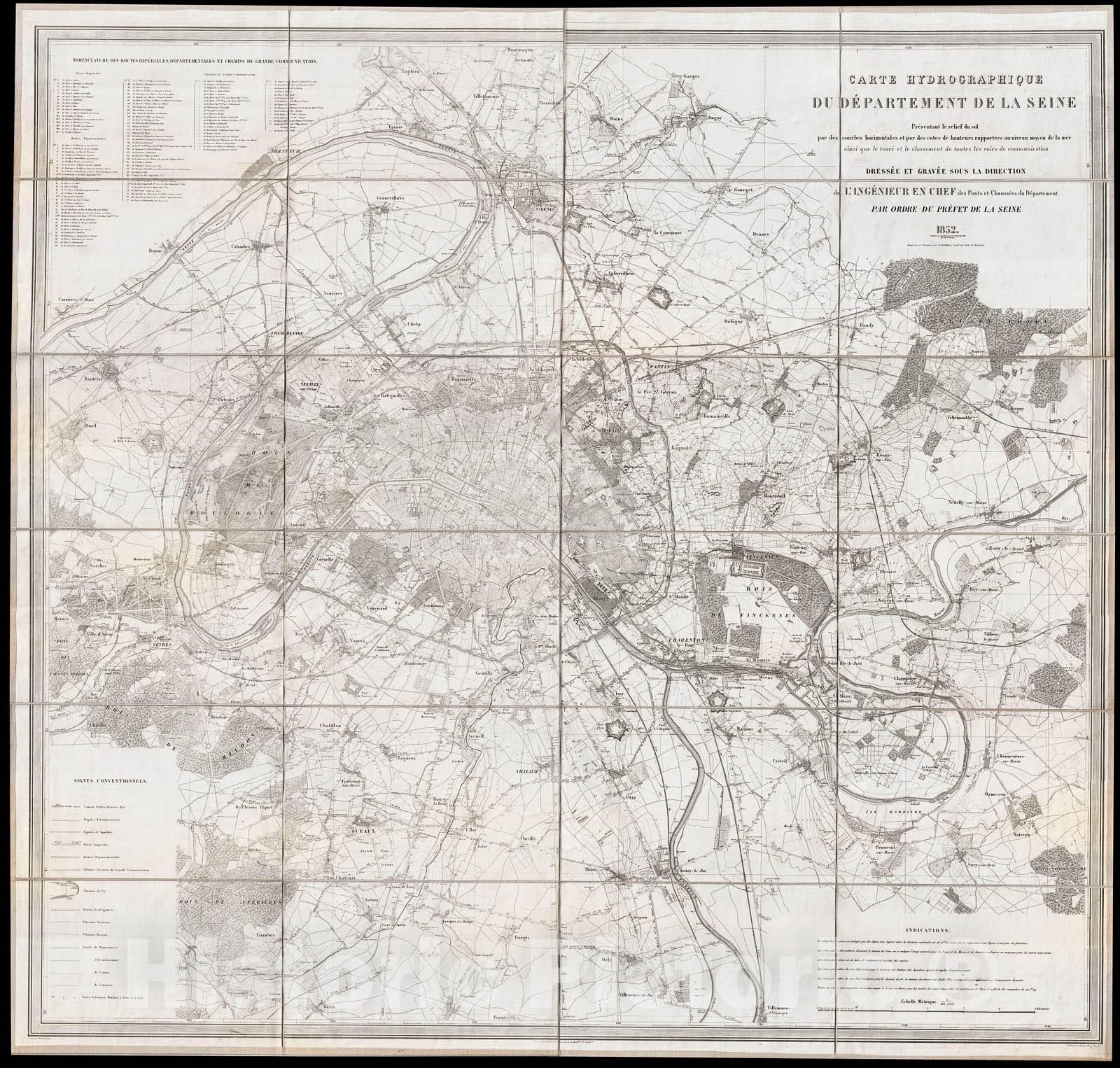 Historic Map : Andriveau Goujon Map of Paris and Environs, France , 1852, Vintage Wall Art