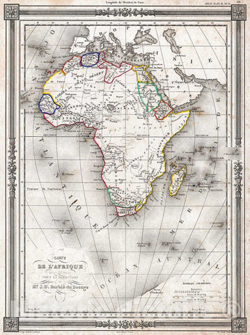 Historic Map : Bocage Map of Africa , 1852, Vintage Wall Art
