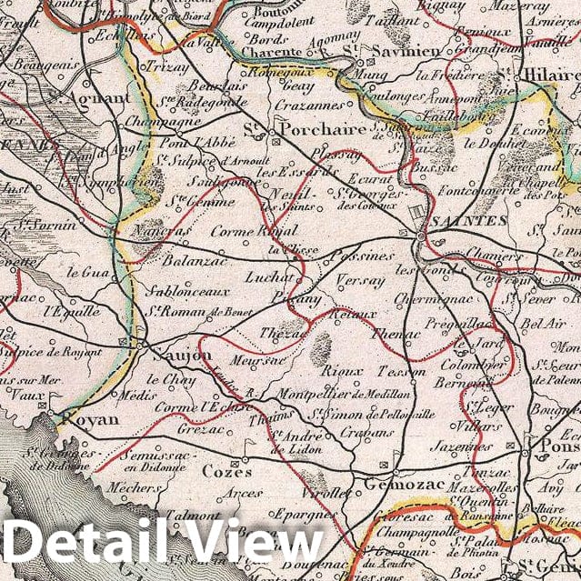 Historic Map : Levasseur Map of The Department De La Charente Maritime, 1852, Vintage Wall Art