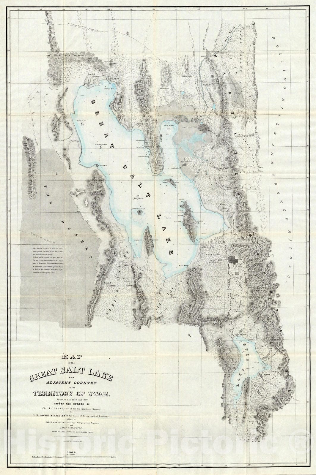 Historic Map : Stansbury Map of Utah and The Great Salt Lake, 1852, Vintage Wall Art